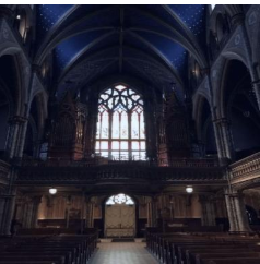 Dark cathedral interior showing poor visibility in low light conditions